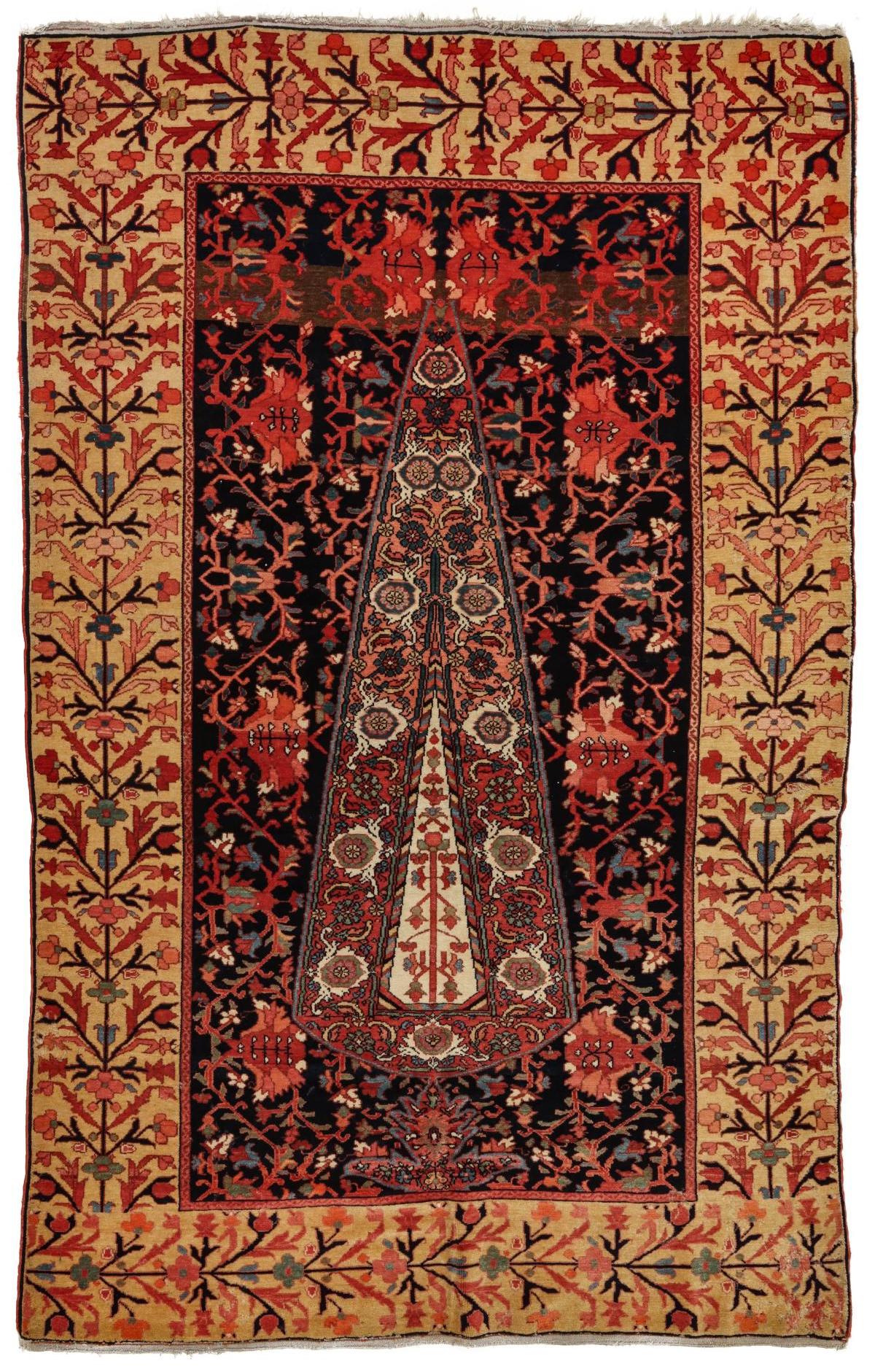 A FINE PERSIAN MALAYER PRAYER RUG WITH CYPRESS C. 1860