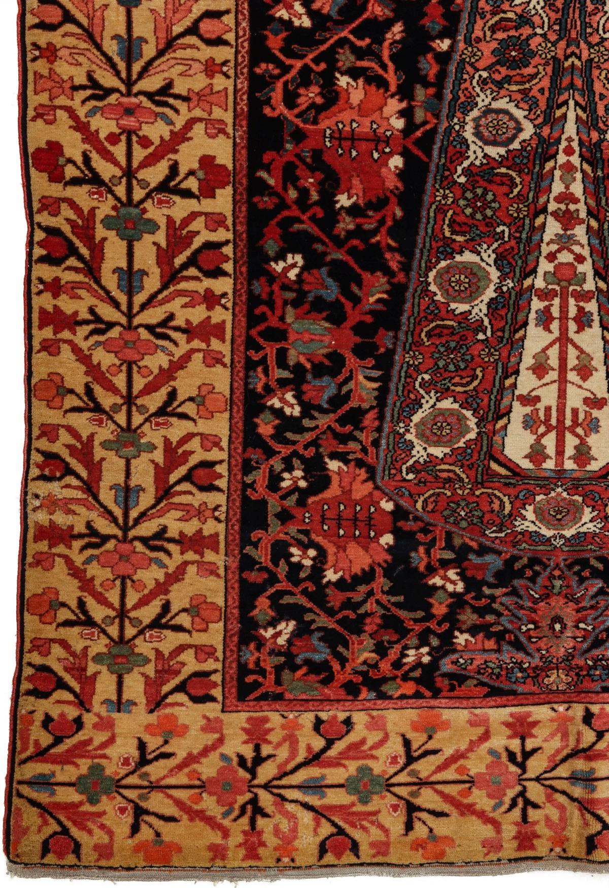 A FINE PERSIAN MALAYER PRAYER RUG WITH CYPRESS C. 1860