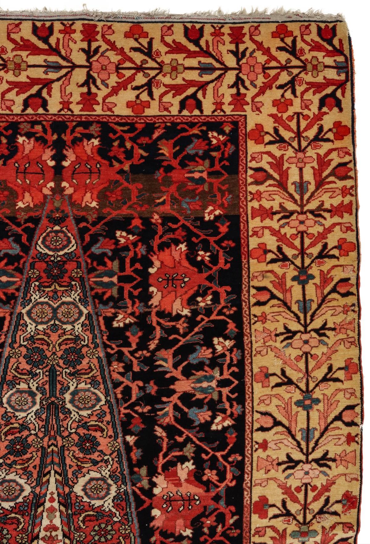 A FINE PERSIAN MALAYER PRAYER RUG WITH CYPRESS C. 1860