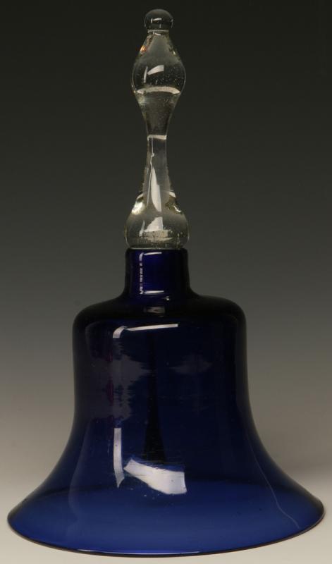 A LARGE ANTIQUE COBALT BLUE GLASS VICTORIAN WEDDING BELL