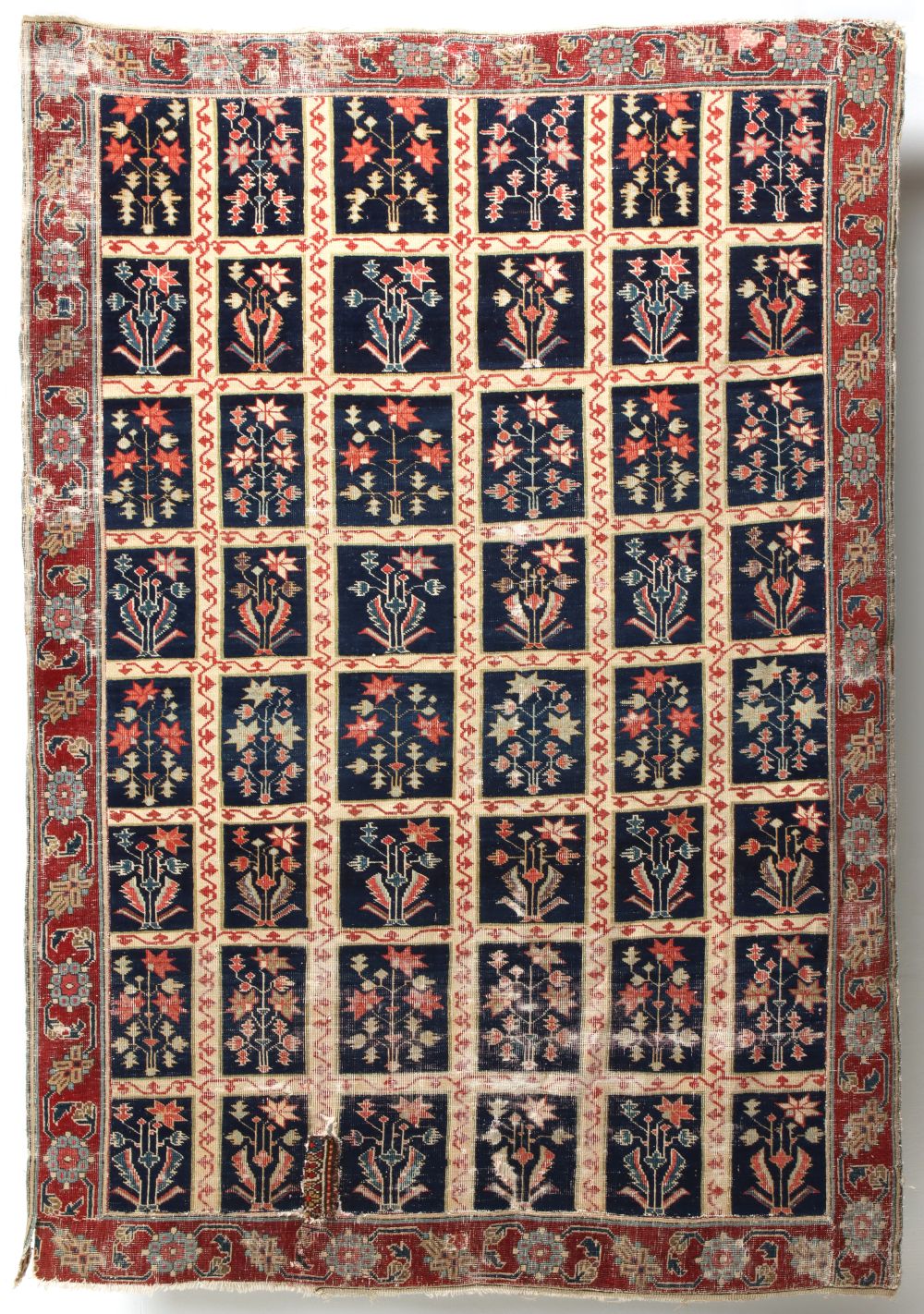 A RARE DESIRABLE 18C NW PERSIAN GARDEN CARPET FRAGMENT