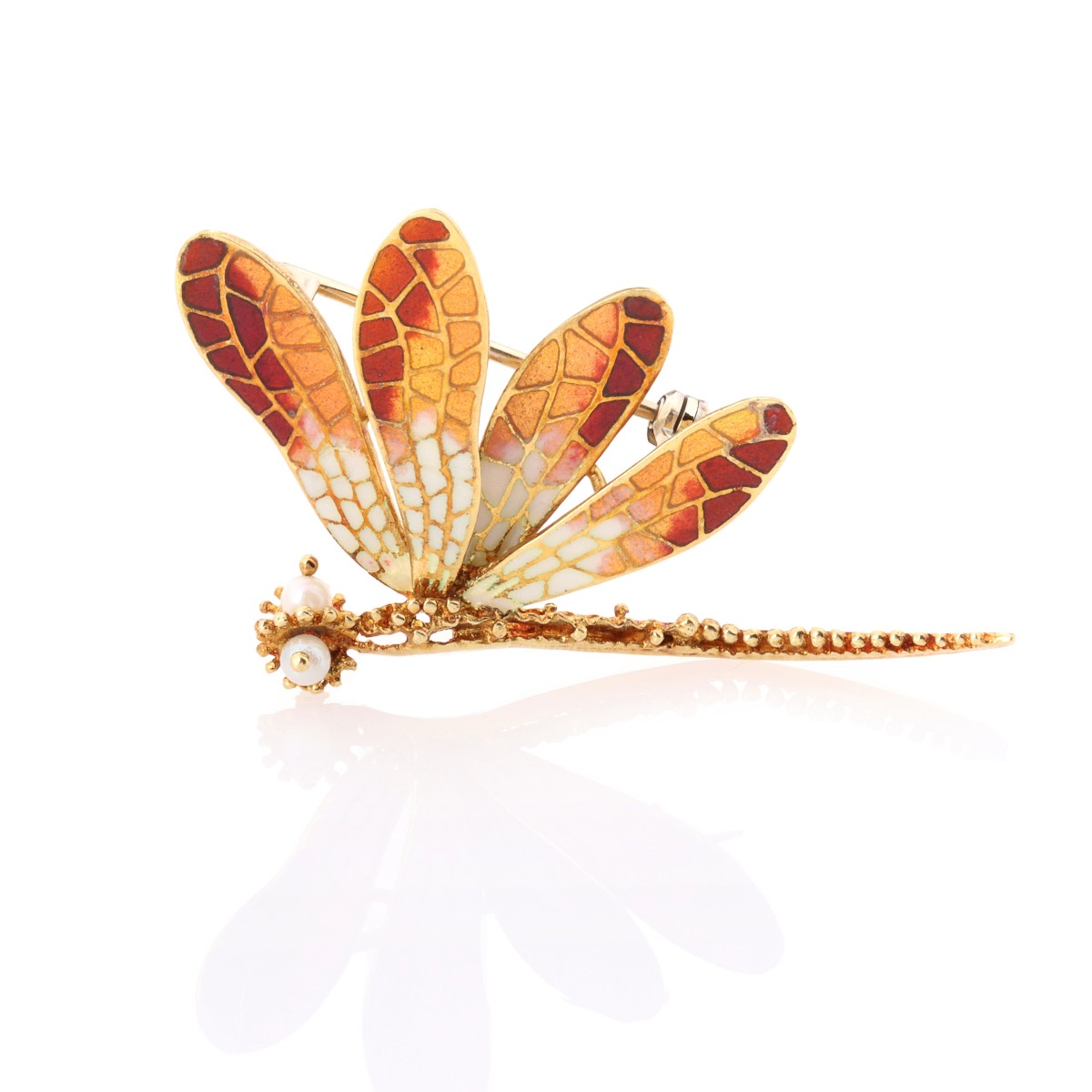 AN ITALIAN 18K GOLD DRAGONFLY BROOCH WITH ENAMEL