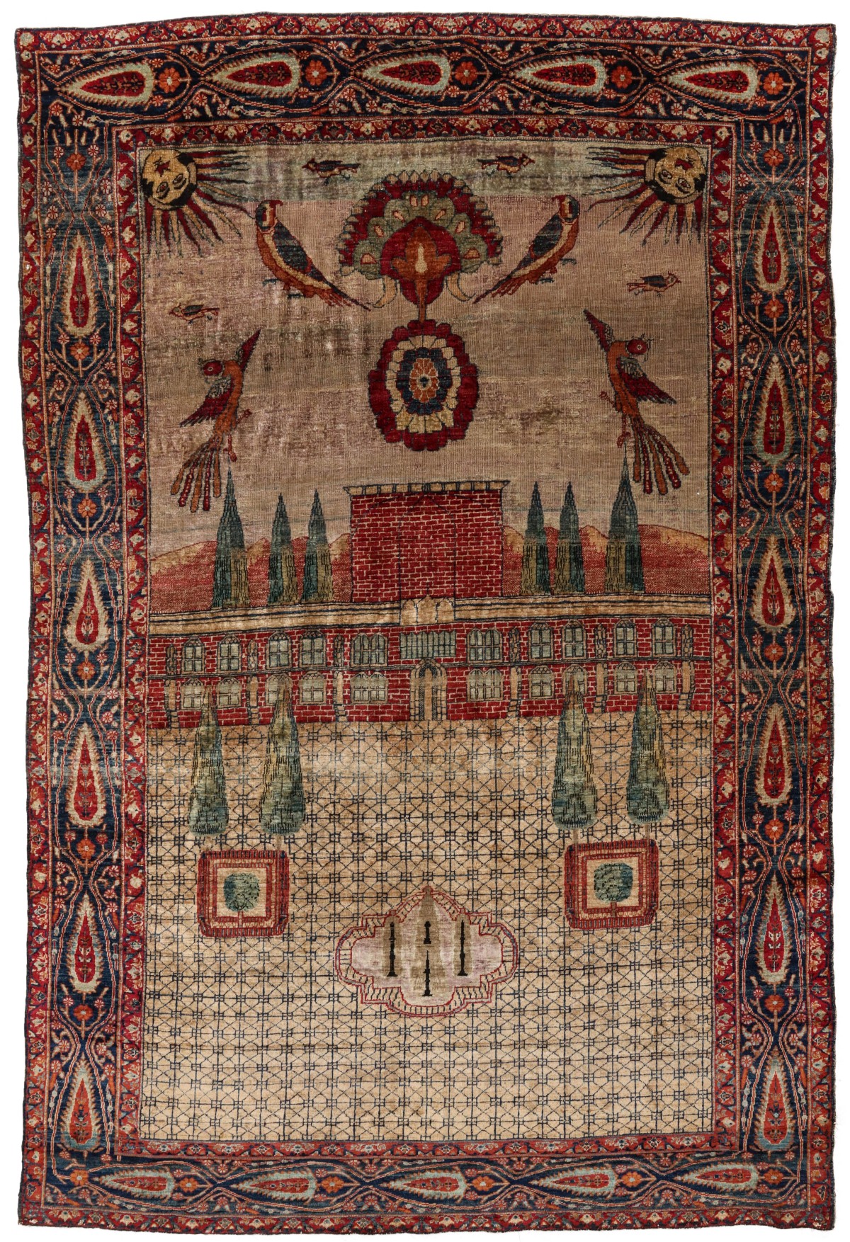 A RARE PUBLISHED JOSHEGAN SILK PRAYER RUG CIRCA 1800