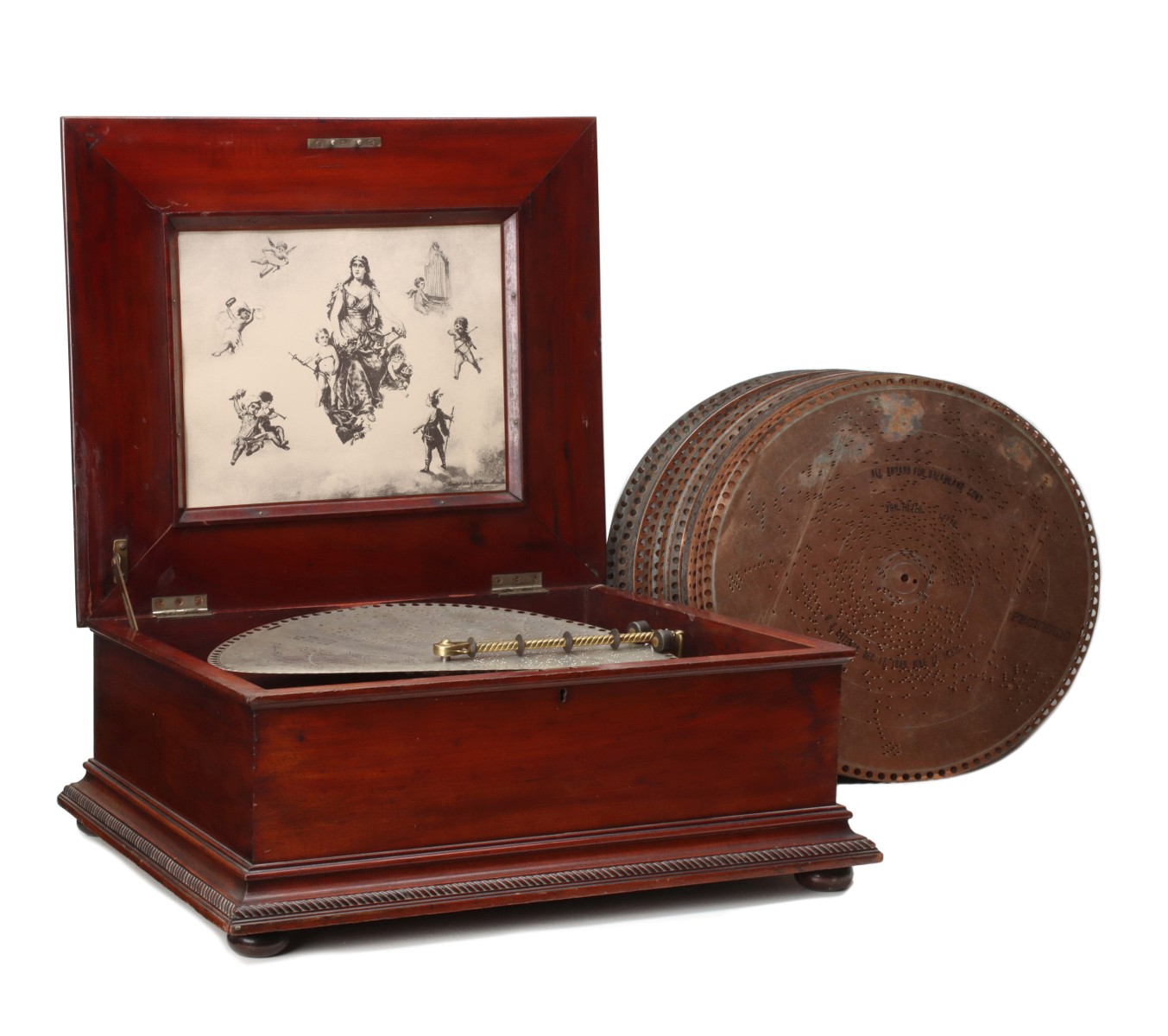 A REGINA DOUBLE COMB DISC MUSIC BOX IN MAHOGANY CASE