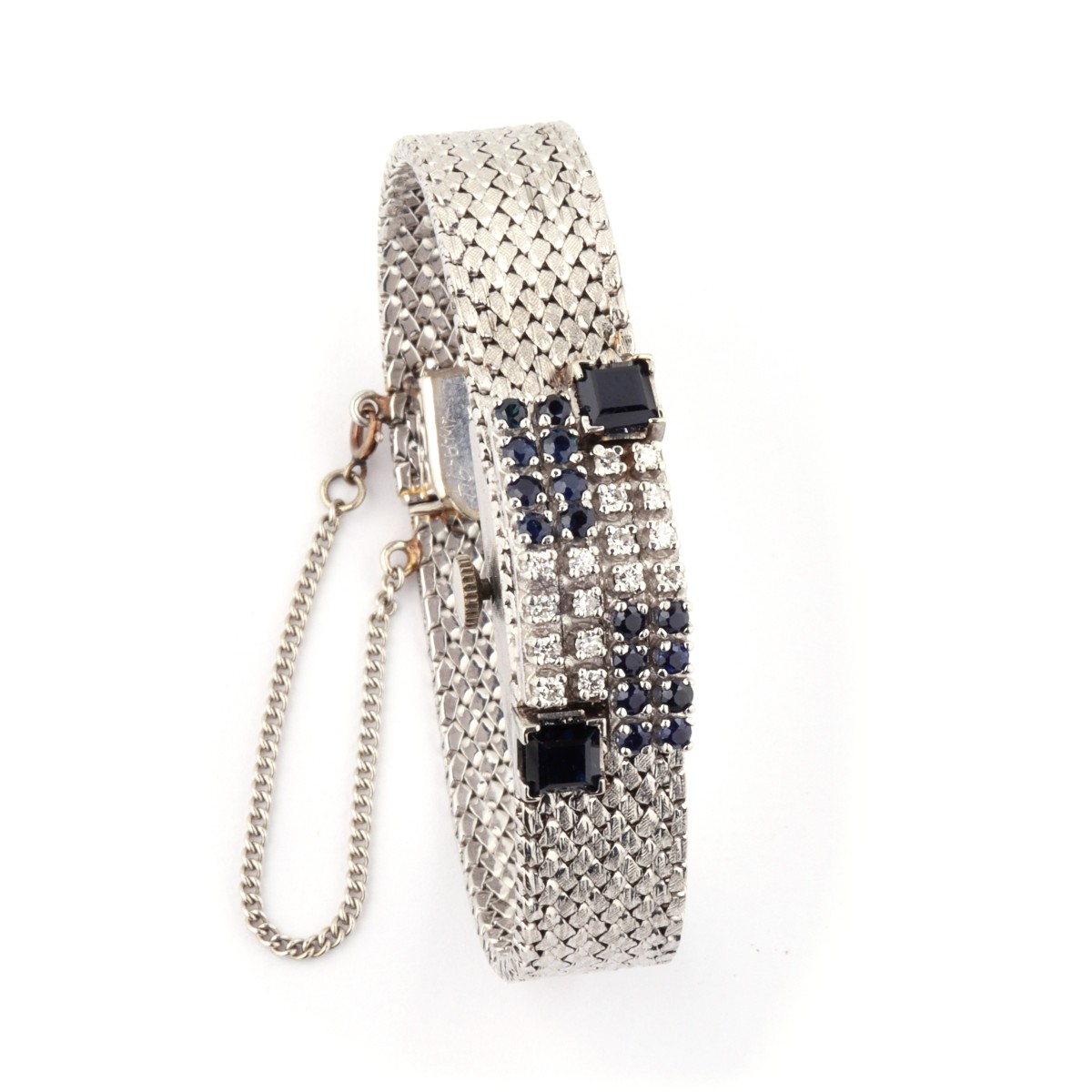 A 14K DIAMOND AND SAPPHIRE HIDDEN WATCH BRACELET