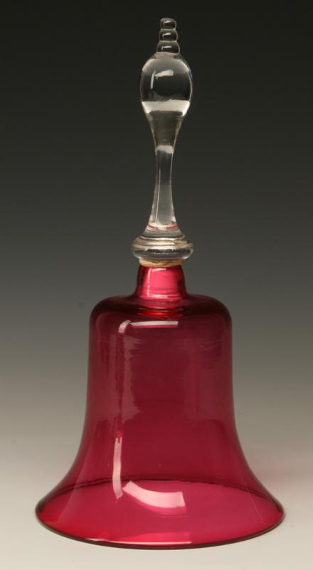 A LARGE ANTIQUE CRANBERRY GLASS VICTORIAN WEDDING BELL