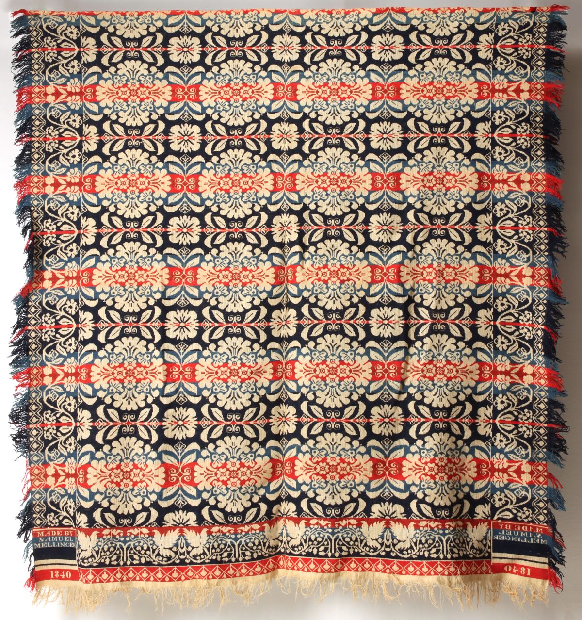 A FOUR-COLOR COVERLET SIGNED SAMUEL MELLINGER 1840