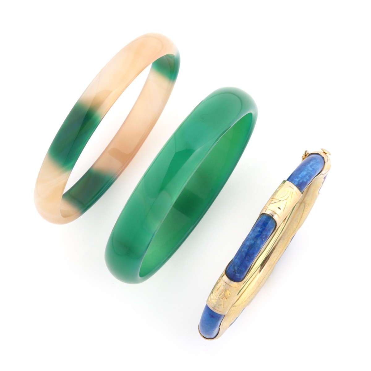 JADEITE AND LAPIS BANGLE BRACELETS