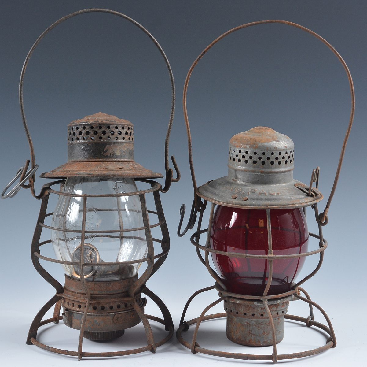 B&O AND MoPAC TALL GLOBE RAILROAD LANTERNS