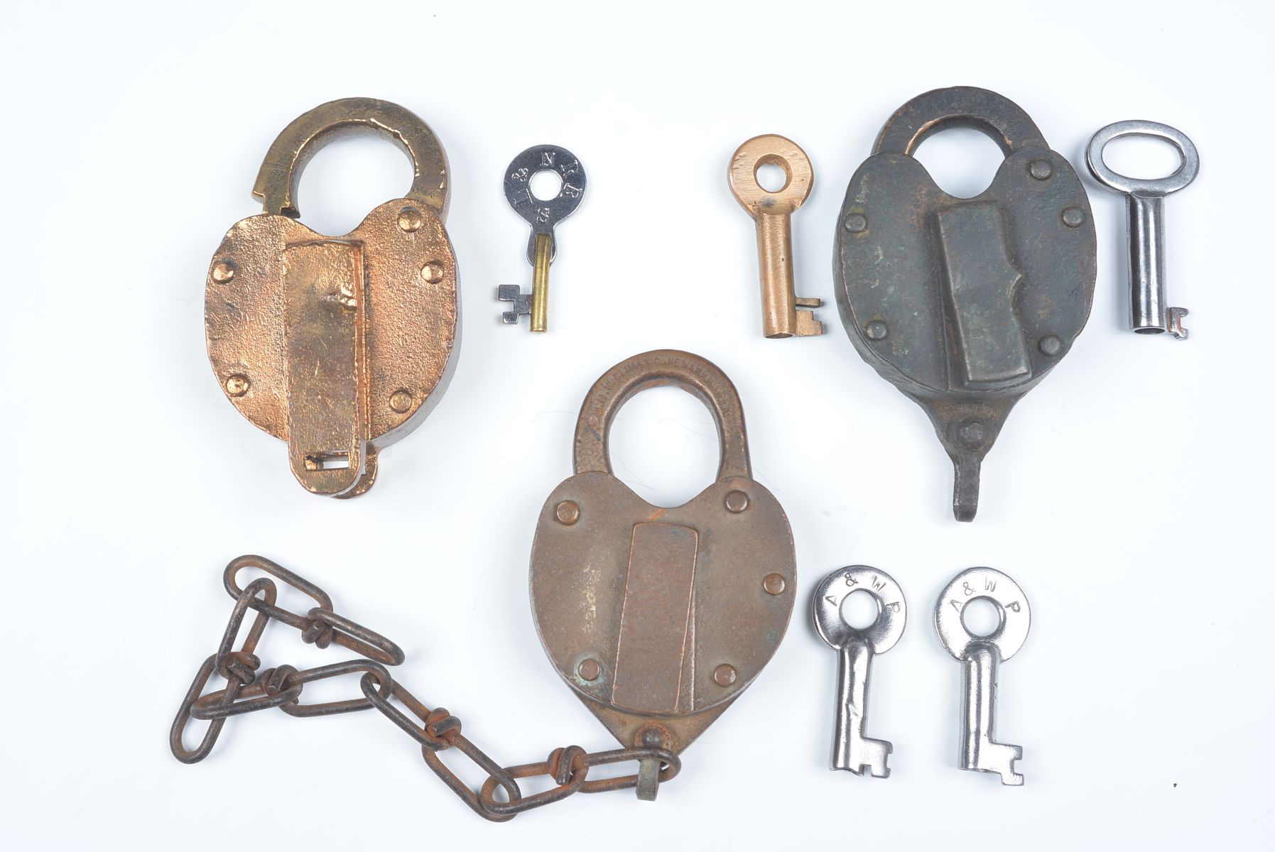 CAST BRASS PADLOCKS WITH RAILROAD MARKINGS