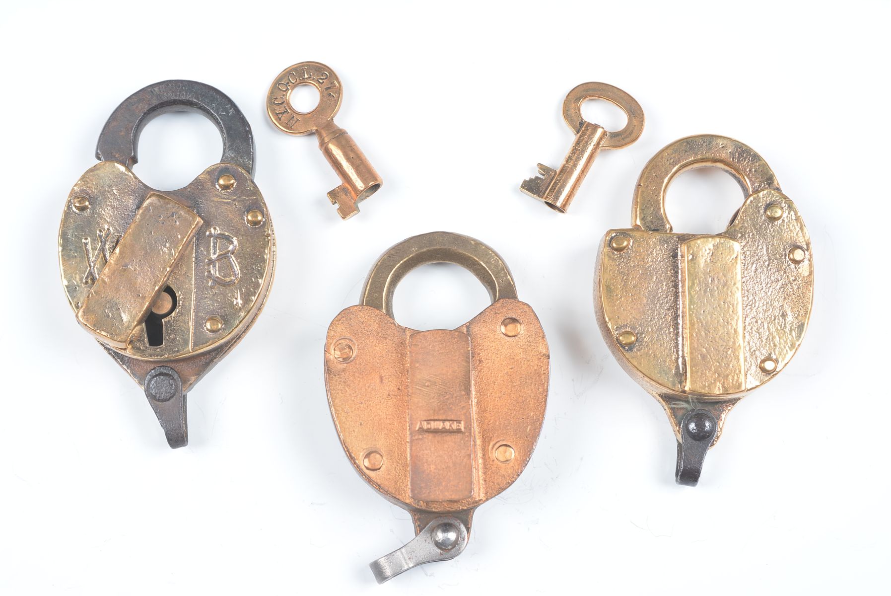 CAST BRASS PADLOCKS WITH RAILROAD MARKINGS