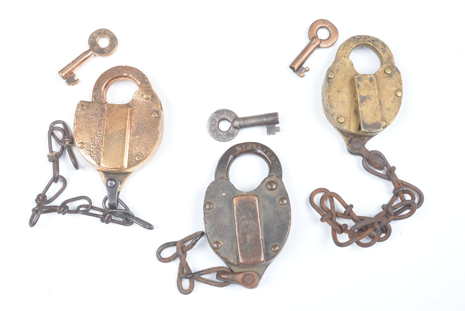 CAST BRASS PADLOCKS WITH RAILROAD MARKINGS