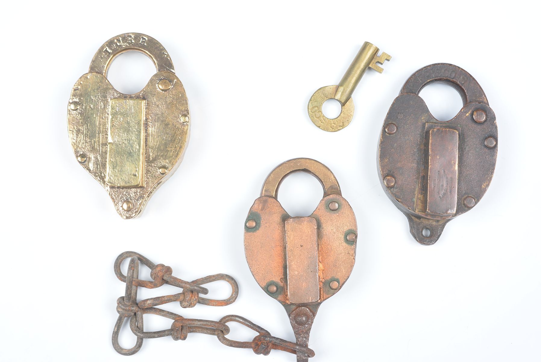 CAST BRASS PADLOCKS WITH RAILROAD MARKINGS