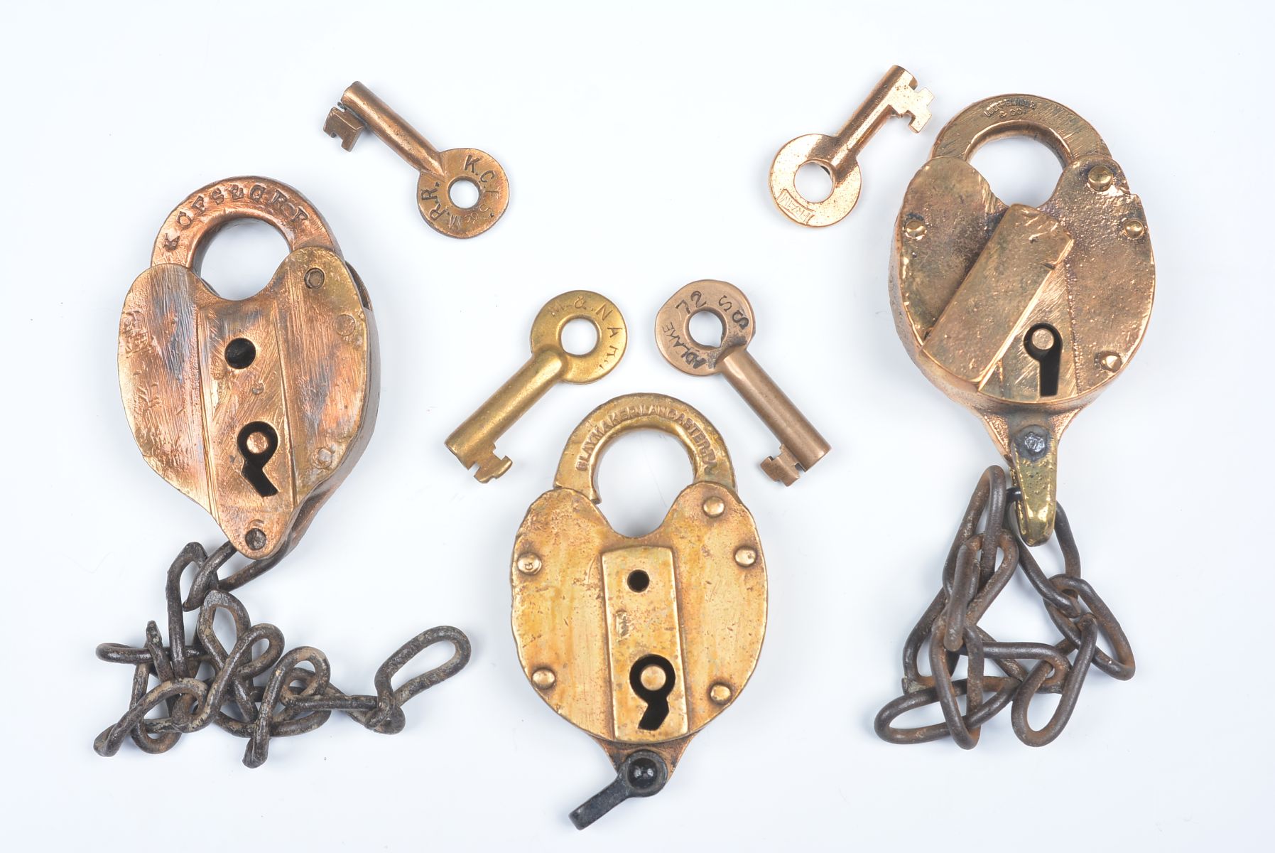 CAST BRASS PADLOCKS WITH RAILROAD MARKINGS