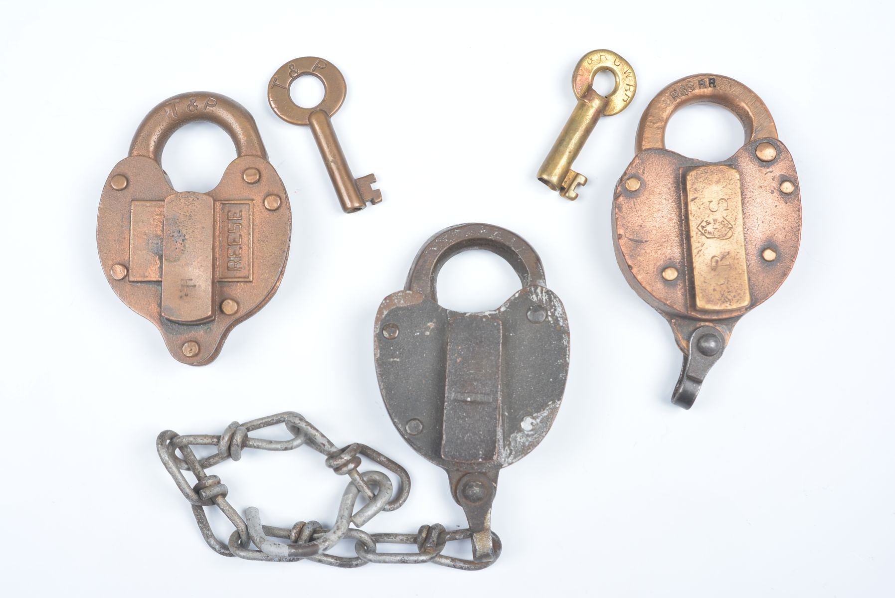 BRASS PADLOCKS WITH RAILROAD MARKINGS