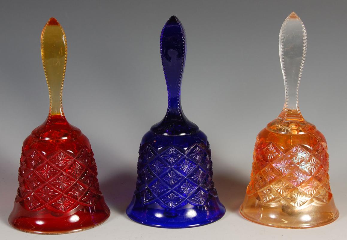 PRESSED GLASS BELLS INCLUDING RARE MARIGOLD CARNIVAL