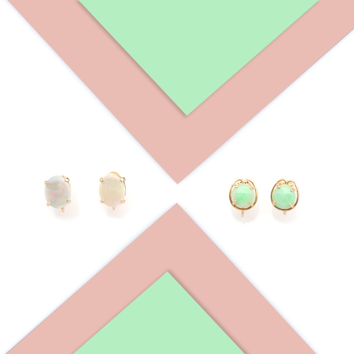 OPAL AND JADE GEMSTONES IN 14 KARAT GOLD EARRINGS