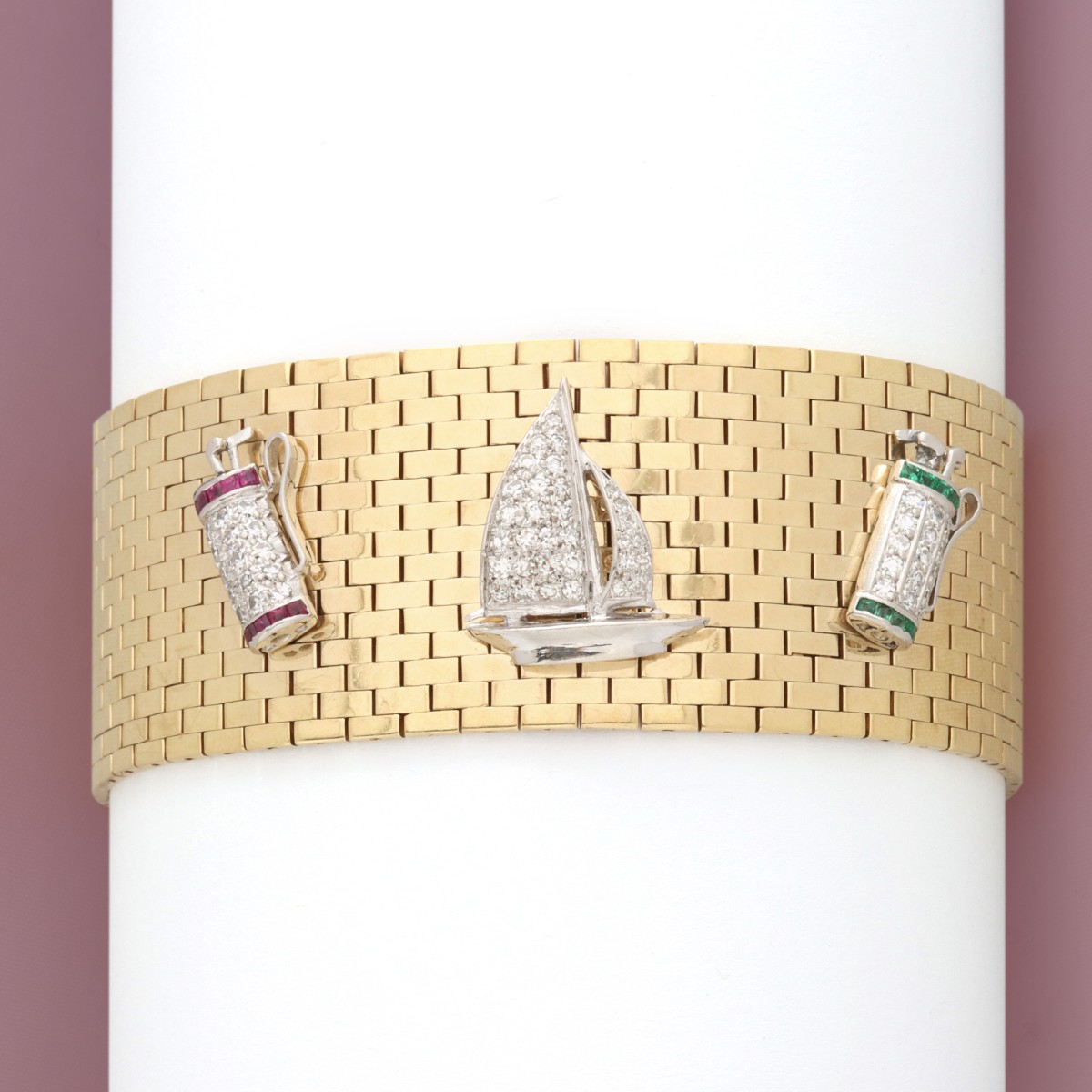 A 14K GOLD MESH BRACELET WITH DIAMOND CHARM APPLIQUE'