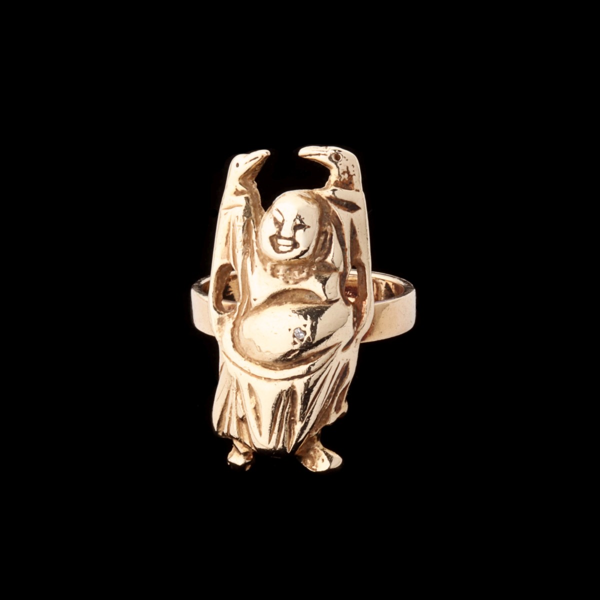 A 14K GOLD HO TAI FIGURAL BUDDHA FINGER RING