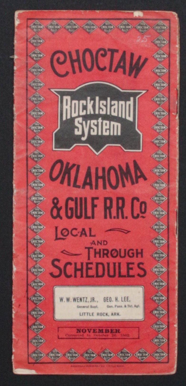 CHOCTAW, OKLAHOMA & GULF RR CO. TIMETABLE, CIRCA 1901