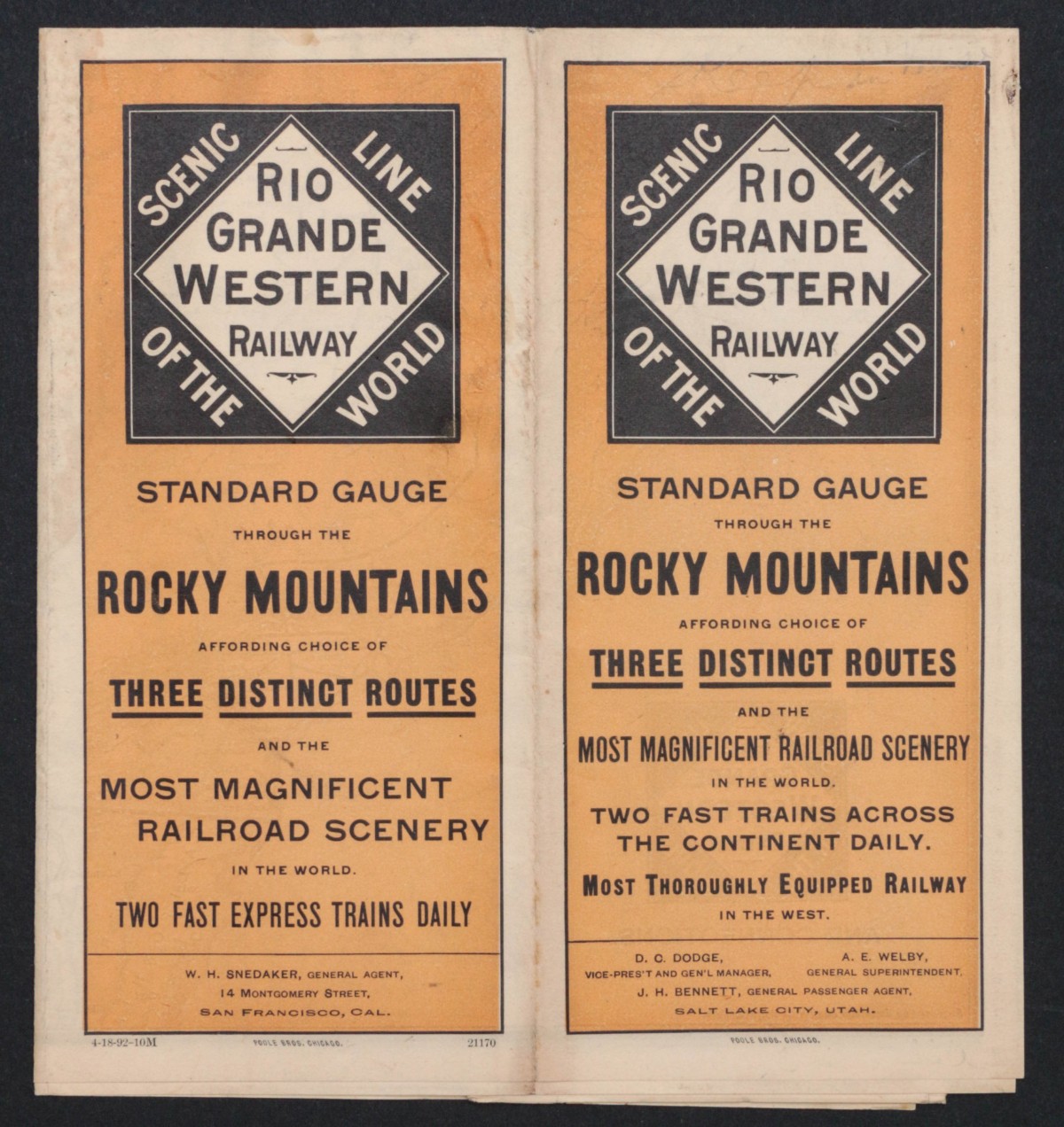 RIO GRANDE WESTERN RAILWAY TIMETABLE FOR 1892