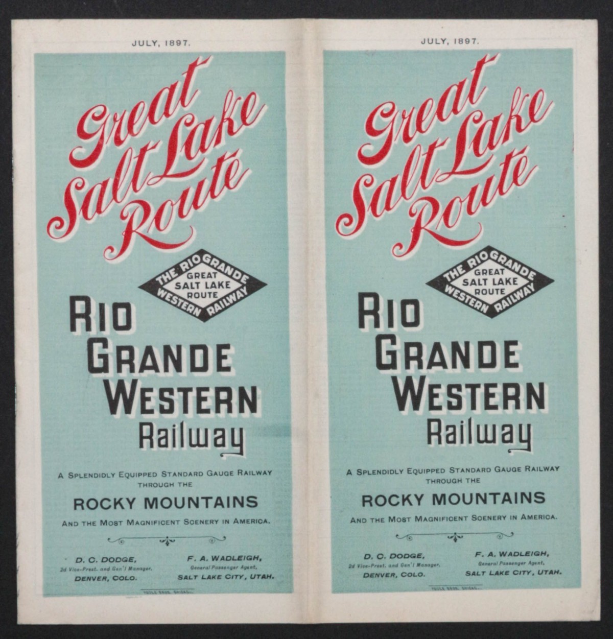 RIO GRANDE RY. GREAT SALT LAKE RTE. TIMETABLE FOR 1897