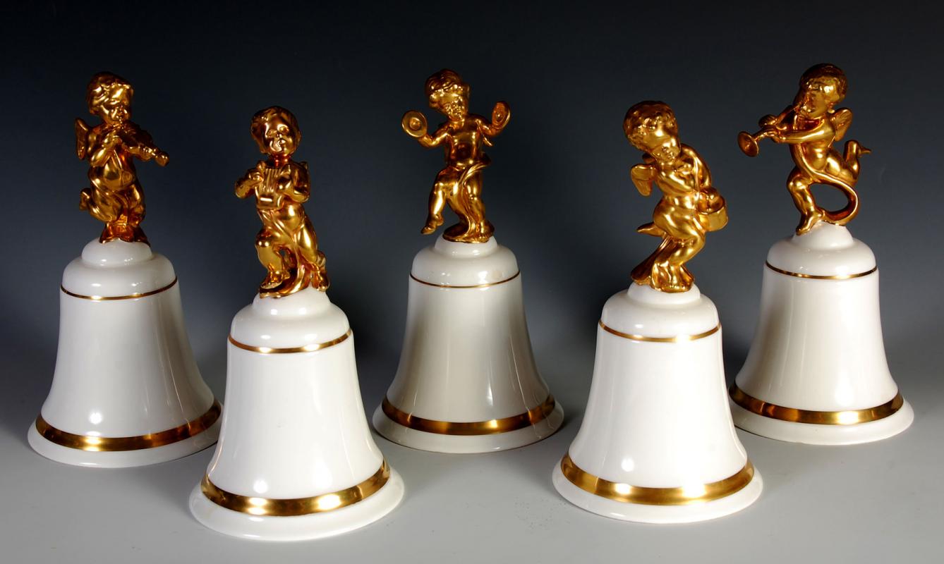 FIVE ROYAL DOULTON 'SPEECH OF ANGELS' HAND BELLS