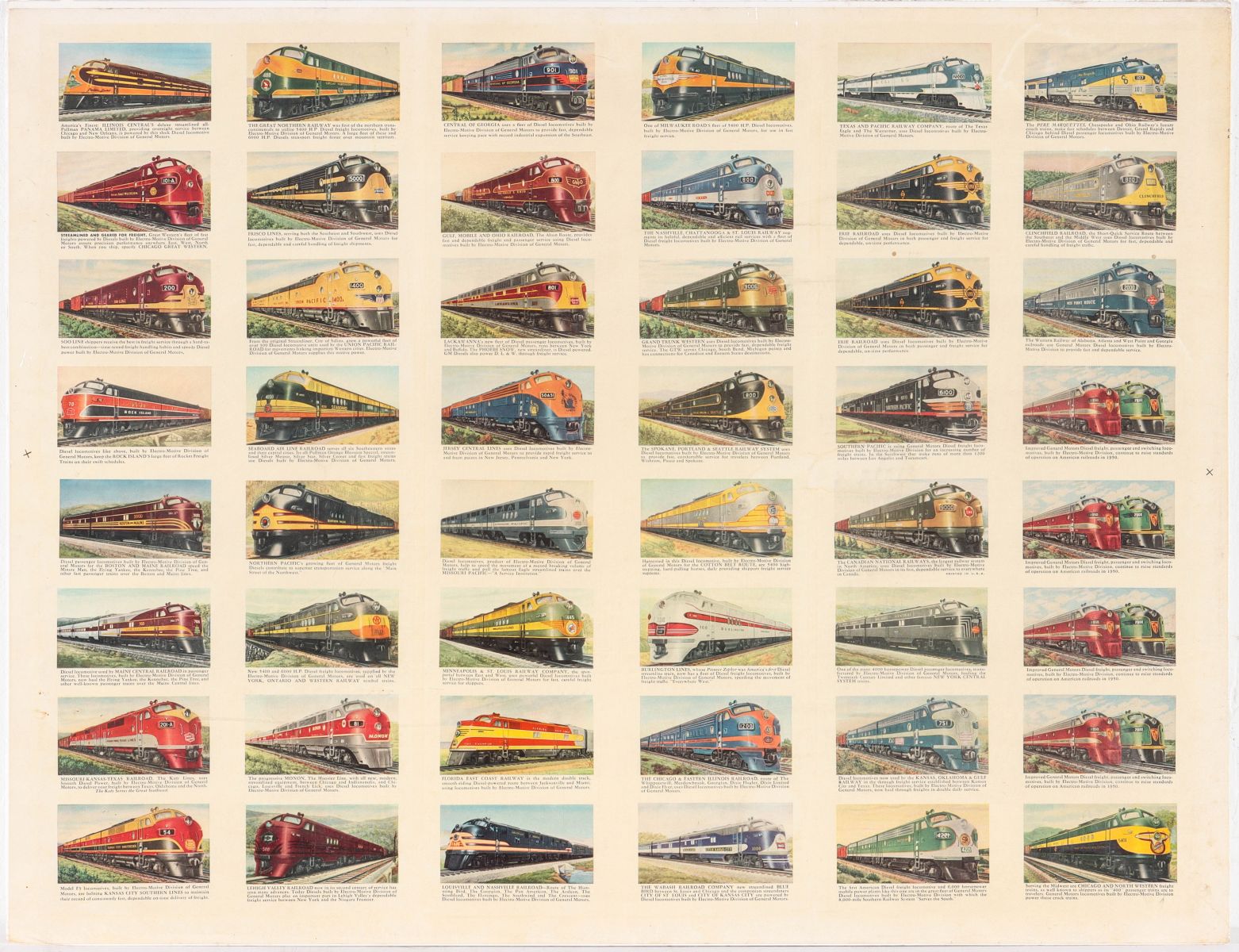 UNCUT SHEET OF 1950 STREAMLINER LOCOMOTIVE CALENDARS