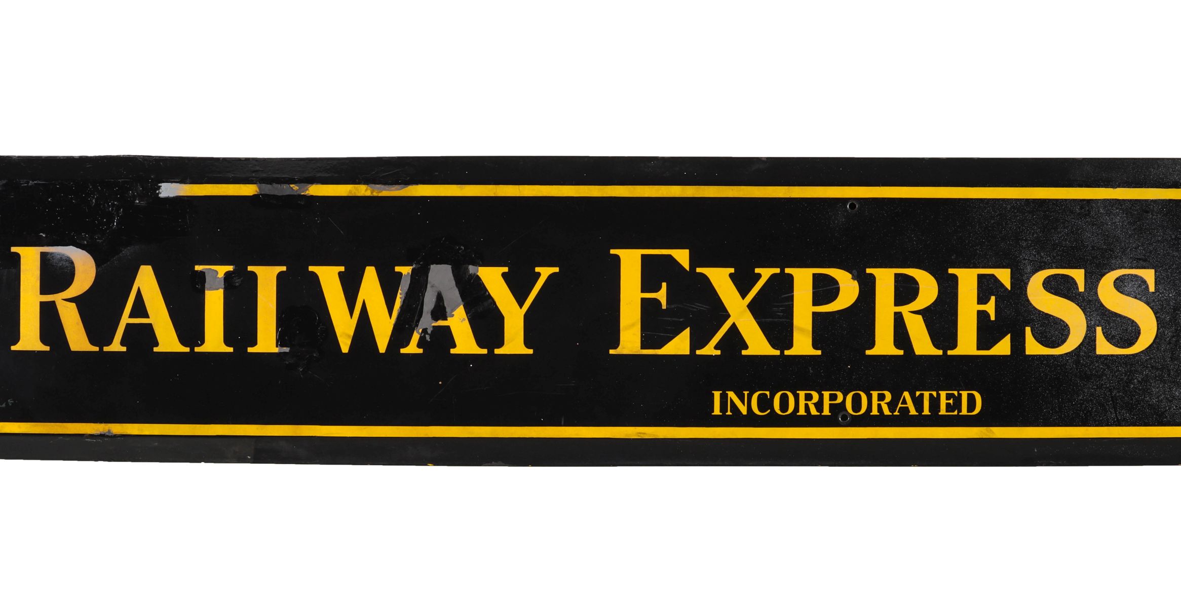 A RAILWAY EXPRESS PORCELAIN ENAMEL SIGN - W/DAMAGE