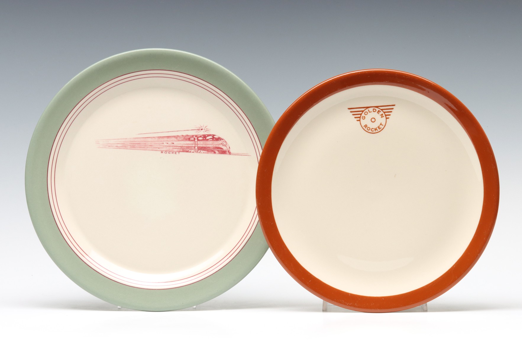 C.R.I.&P. RAILROAD CHINA 'ROCKET' PATTERN PLATES