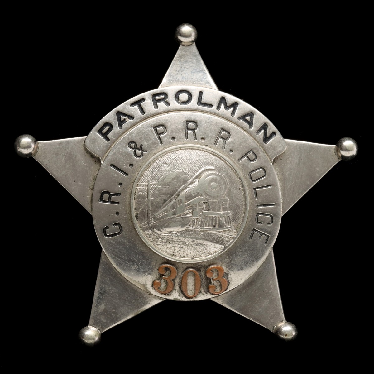 #73: A FIVE POINT BALL-TIP ROCK ISLAND RAILROAD POLICE BADGE