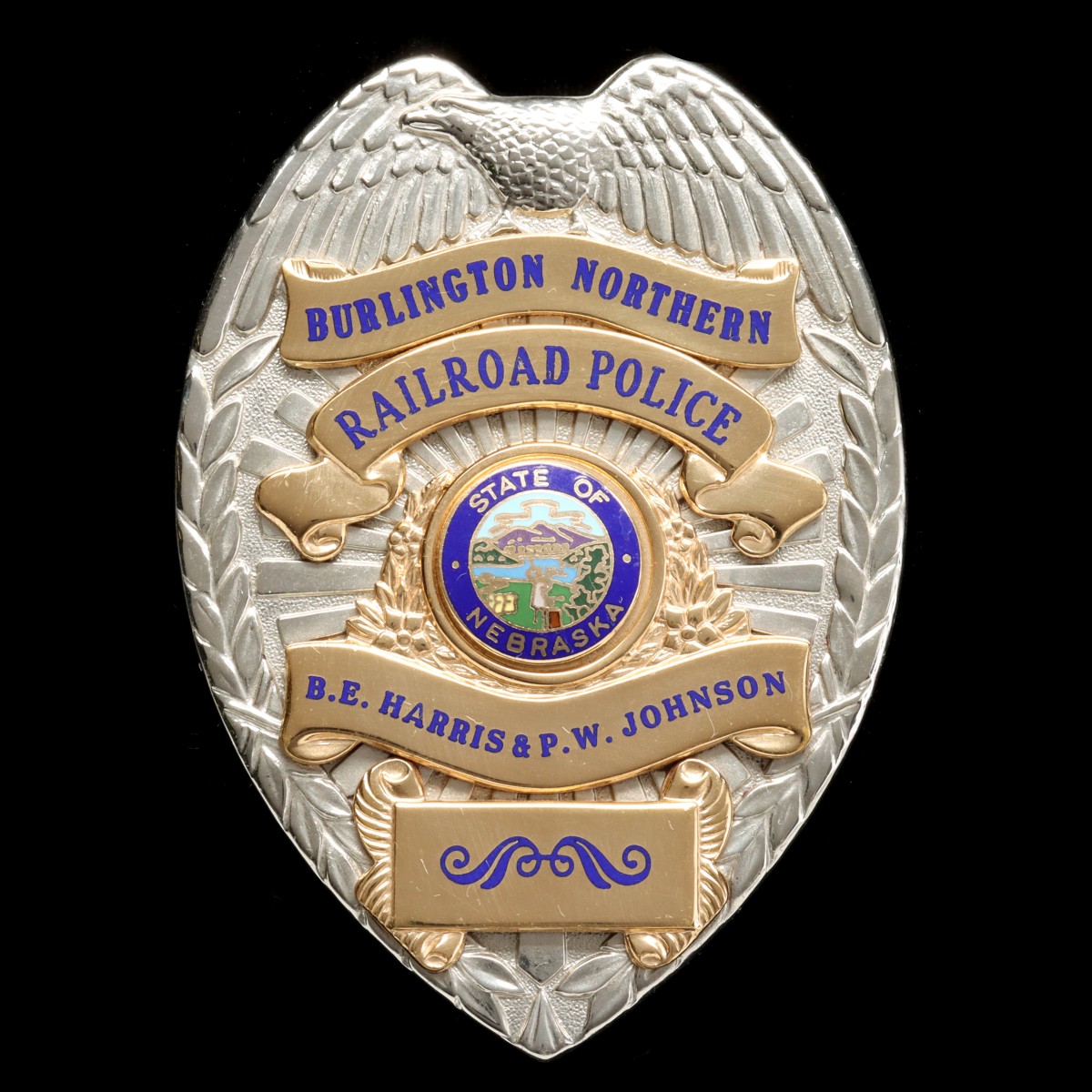 #136: A SHIELD-FORM BURLINGTON NORTHERN RAILROAD POLICE BADGE