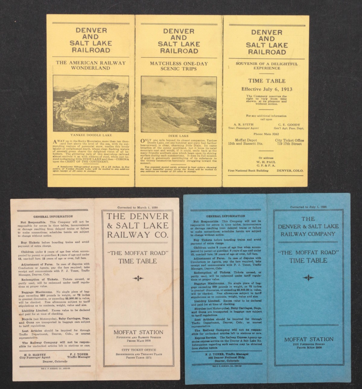 DENVER & SALT LAKE RR TIMETABLES (3) FOR VARIOUS DATES