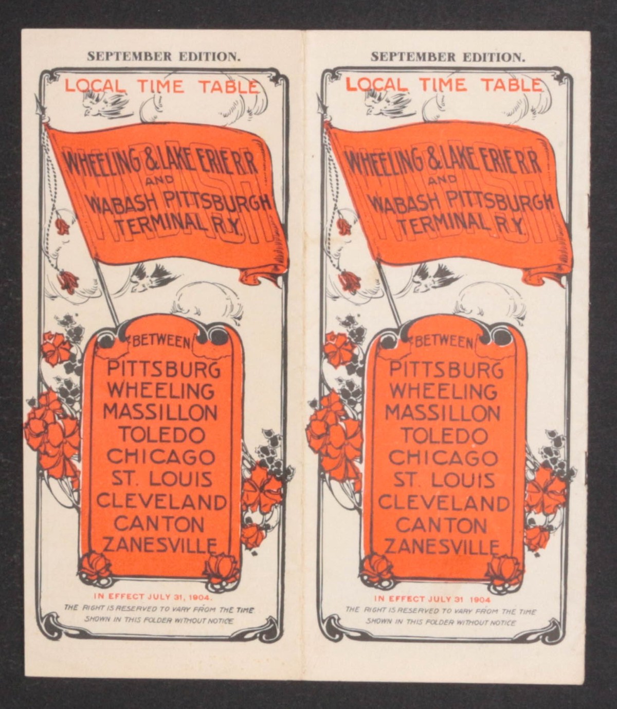 WHEELING & LAKE ERIE RAILROAD TIMETABLE FOR 1904