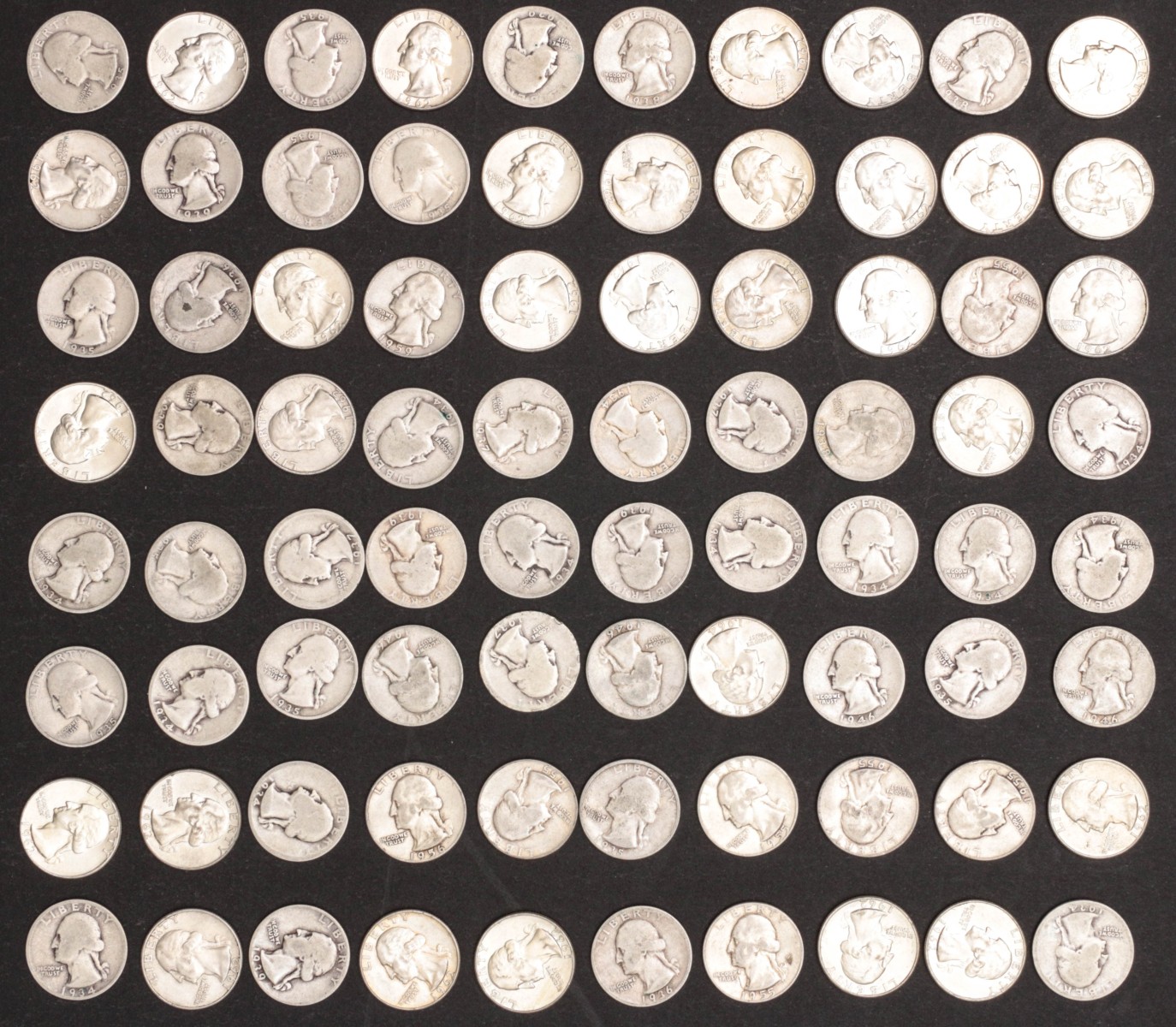 TWENTY DOLLARS FACE VALUE SILVER WASHINGTON QUARTERS