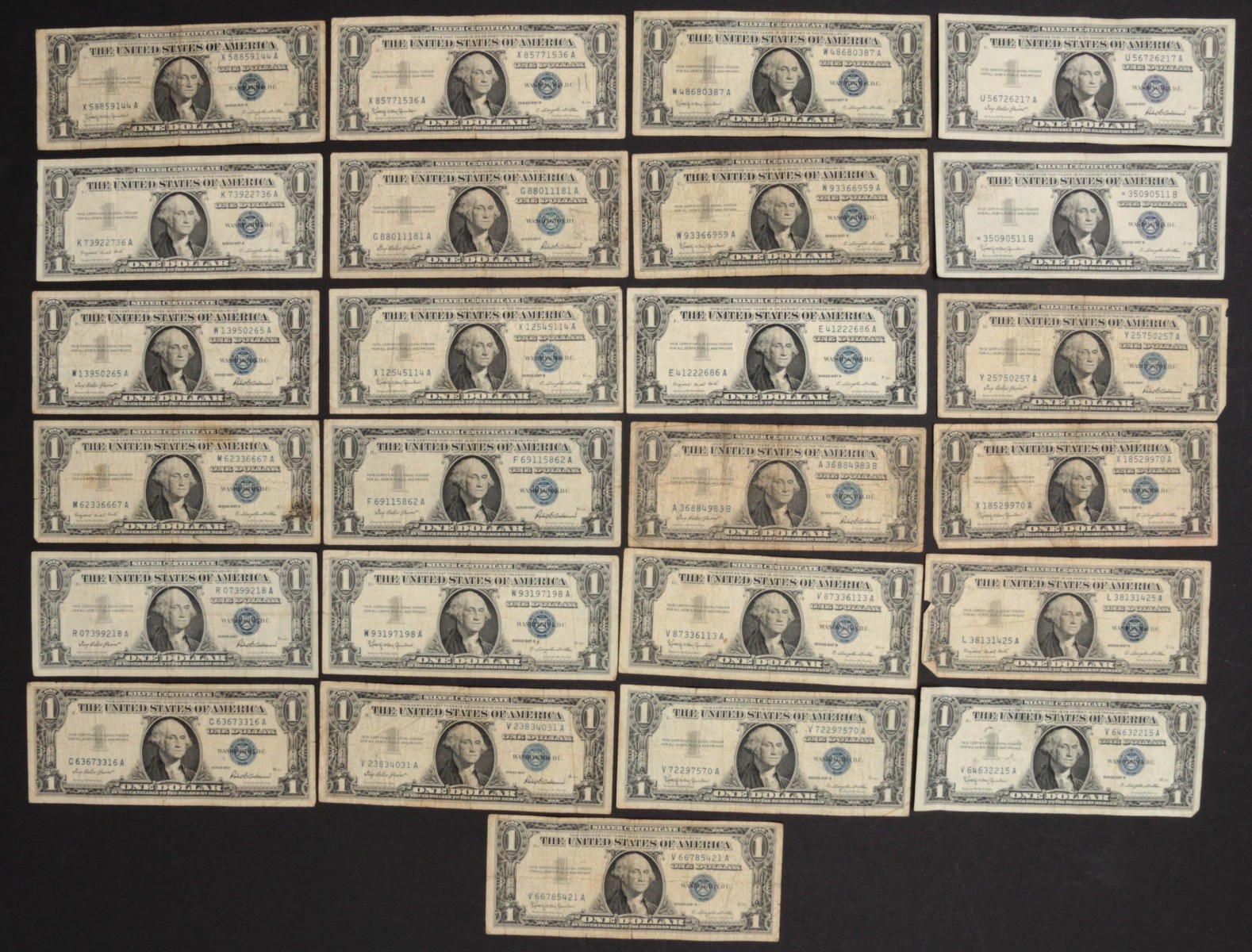 EIGHTY-TWO U.S. ONE DOLLAR SILVER CERTIFICATES