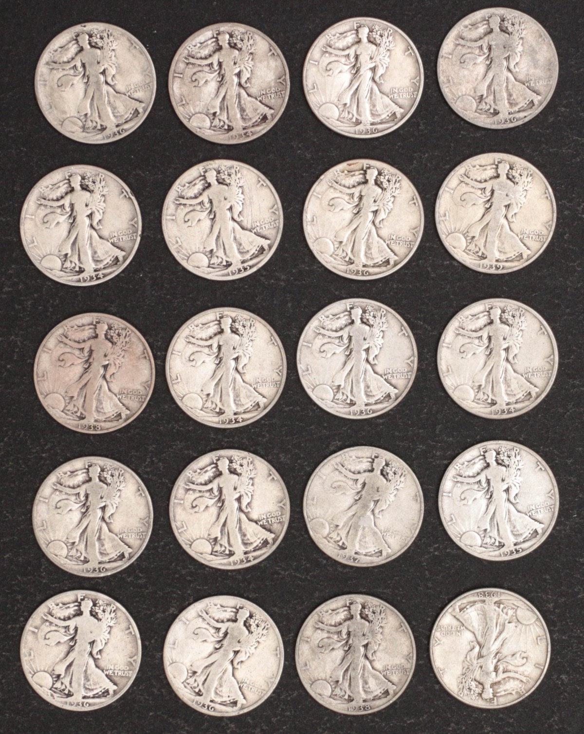 TEN DOLLARS FACE VALUE WALKING LIBERTY HALVES