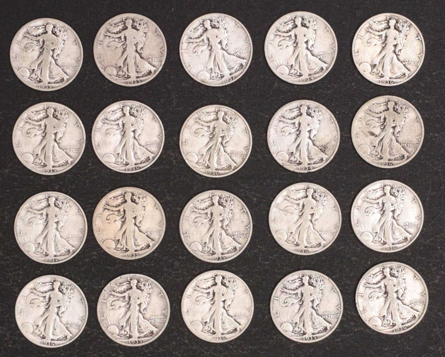 TEN DOLLARS FACE VALUE WALKING LIBERTY HALVES