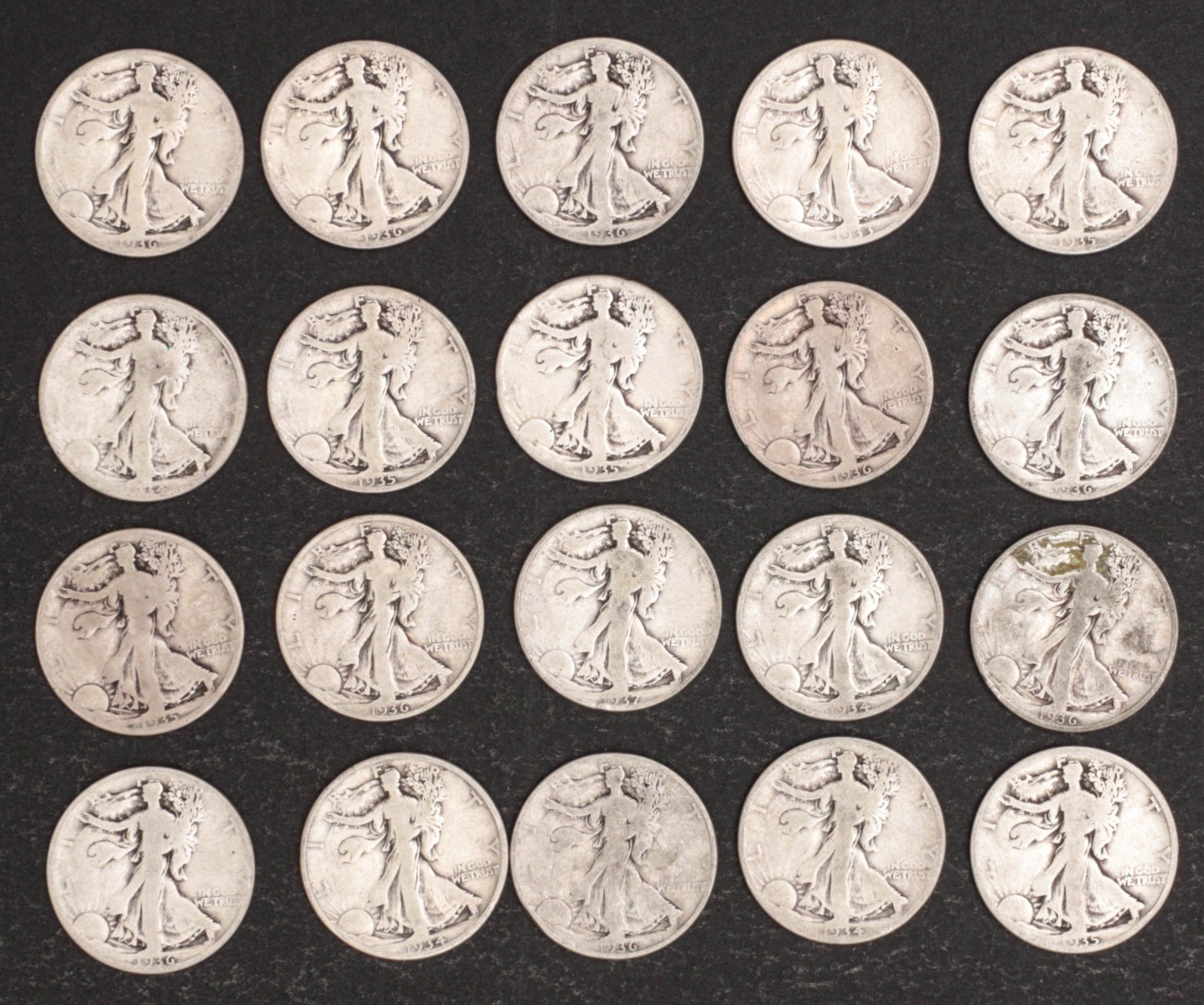 TEN DOLLARS FACE VALUE WALKING LIBERTY HALVES