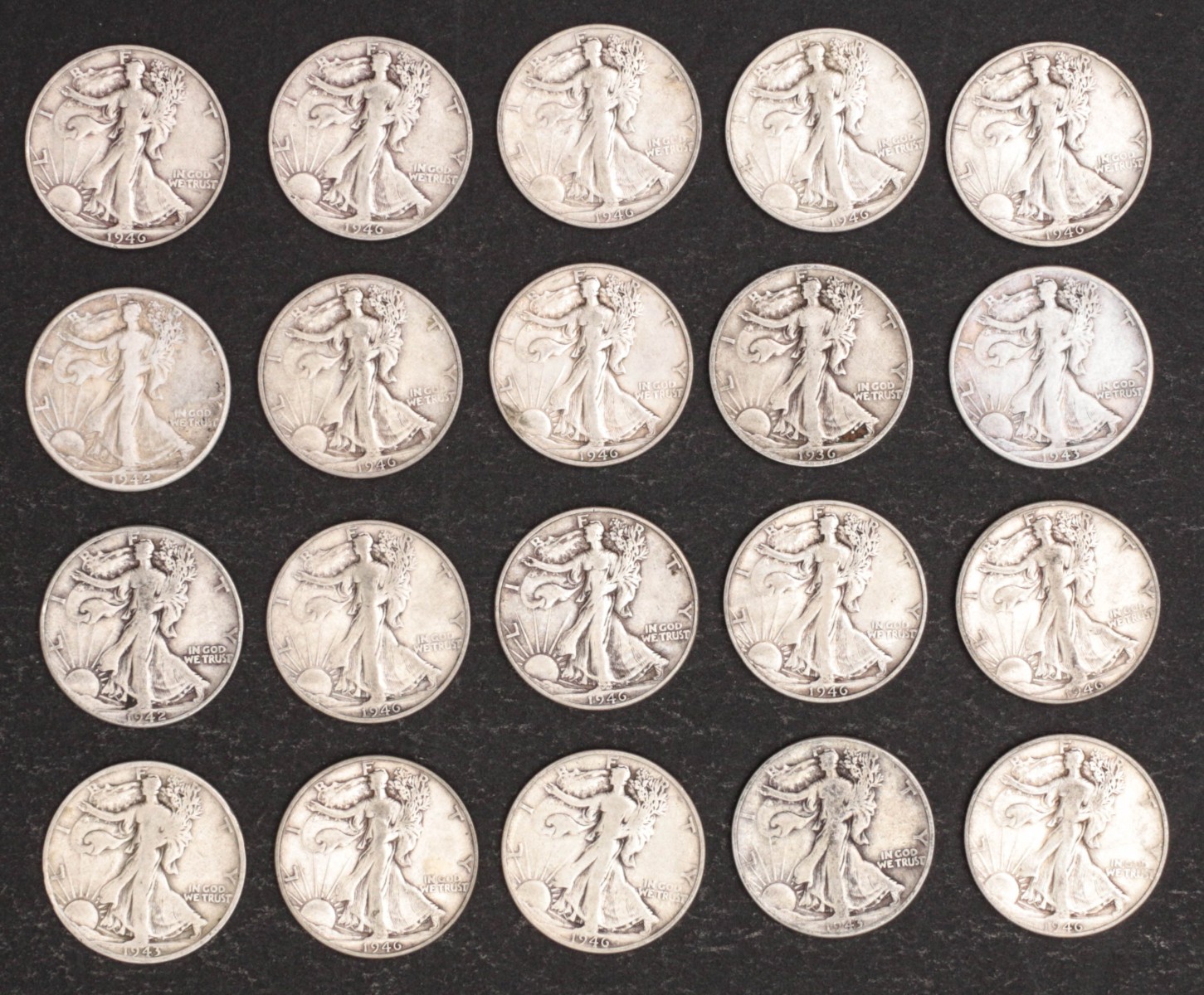 TEN DOLLARS FACE VALUE WALKING LIBERTY HALVES