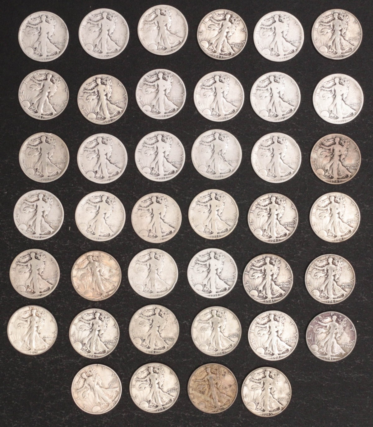 TWENTY DOLLARS FACE VALUE WALKING LIBERTY HALVES