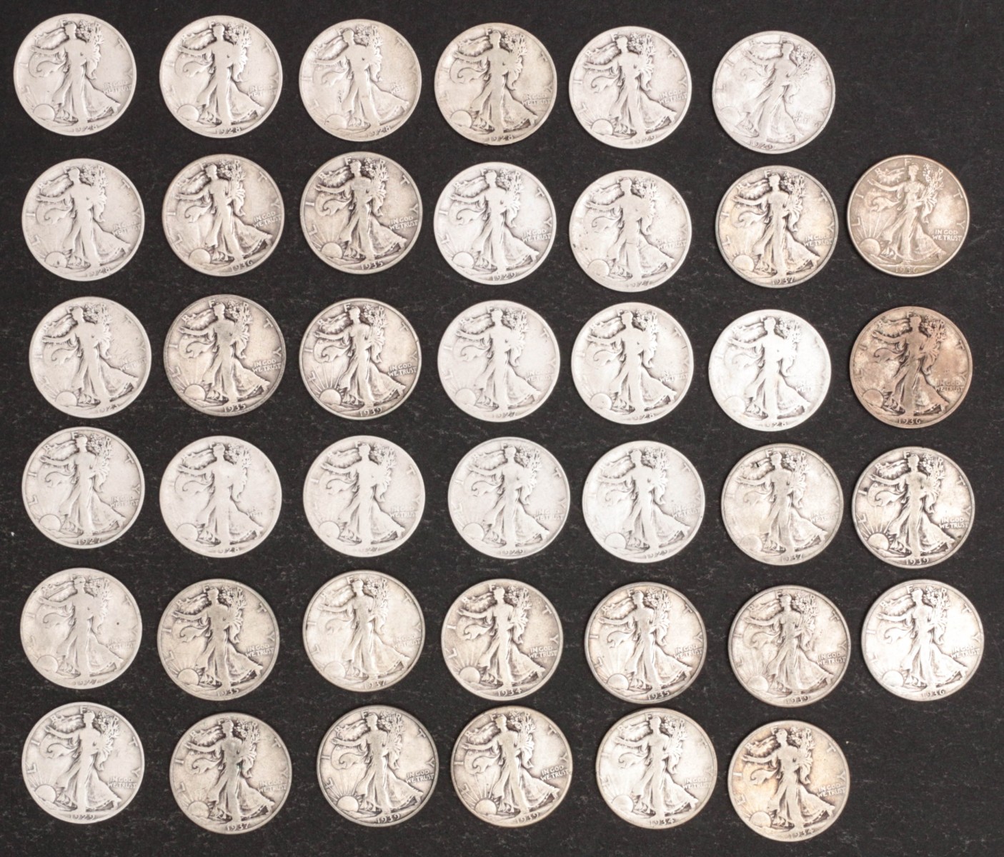 TWENTY DOLLARS FACE VALUE WALKING LIBERTY HALVES