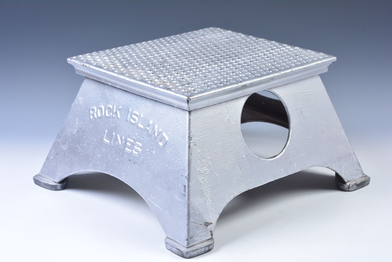 A 'ROCK ISLAND LINES' PRESSED STEEL STEP BOX