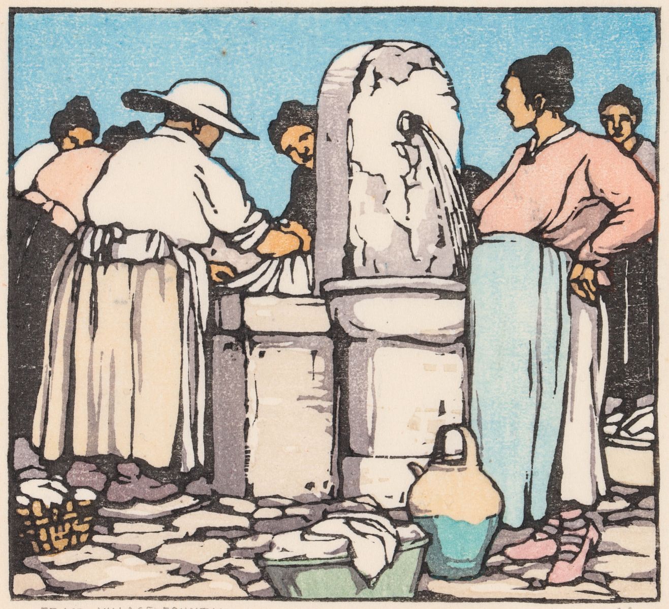 NORMA BASSETT HALL (1889-1957) SIGNED COLOR WOODBLOCK
