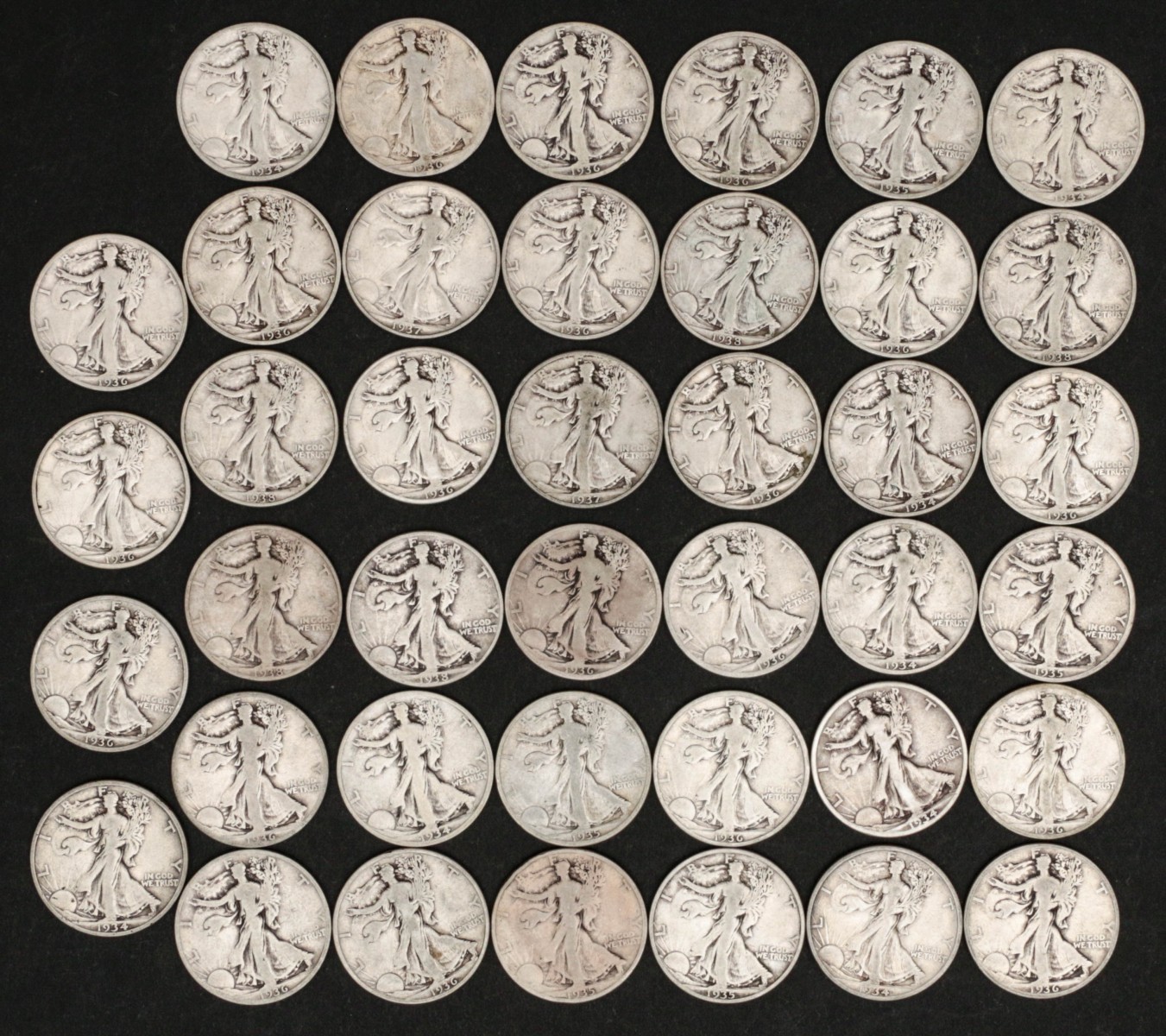 TWENTY DOLLARS FACE VALUE WALKING LIBERTY HALVES