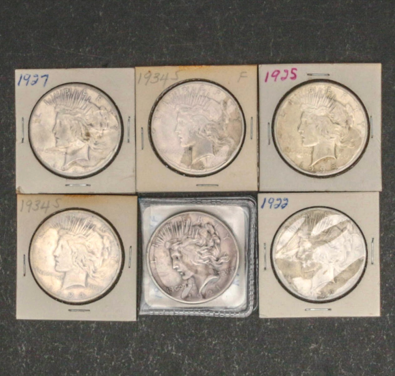 FIVE PEACE DOLLARS