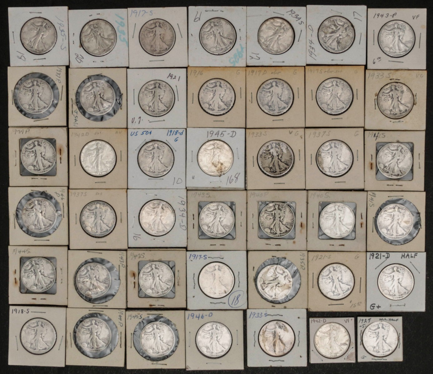 TWENTY-ONE DOLLARS FACE WALKING LIBERTY HALVES