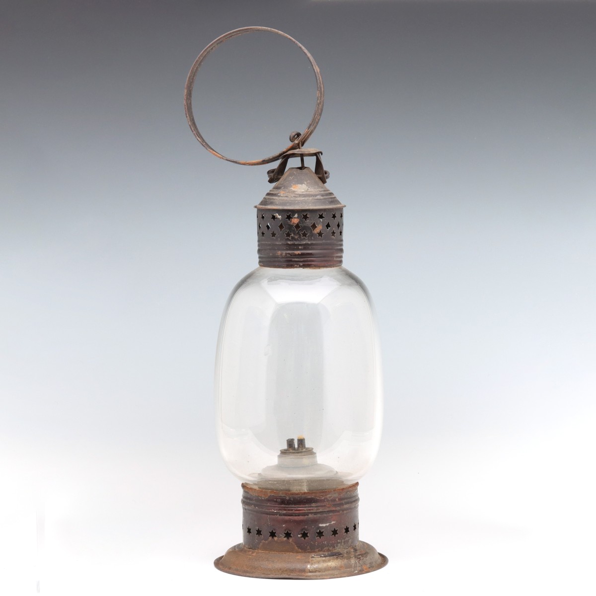 A 19TH C. FIXED GLOBE LANTERN WITH PIERCED STARS