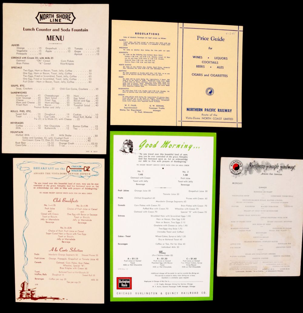 A COLLECTION OF RAILROAD DINING CAR MENUS