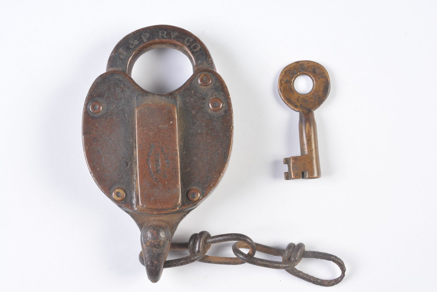 A JOPLIN AND PITTSBURG RAILWAY PADLOCK WITH KEY